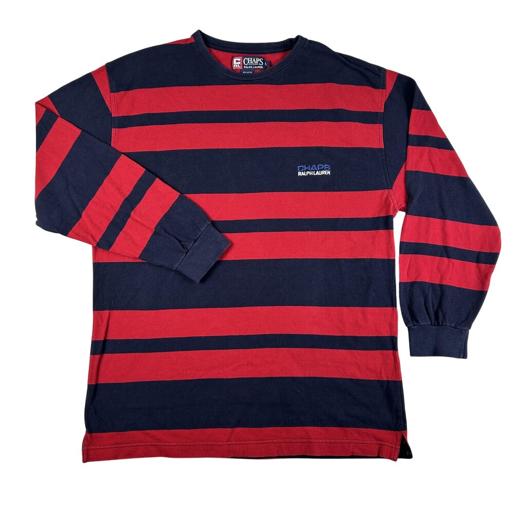 Vintage Chaps Ralph Lauren Shirt Mens Large Long Sleeve Striped Logo Crewneck